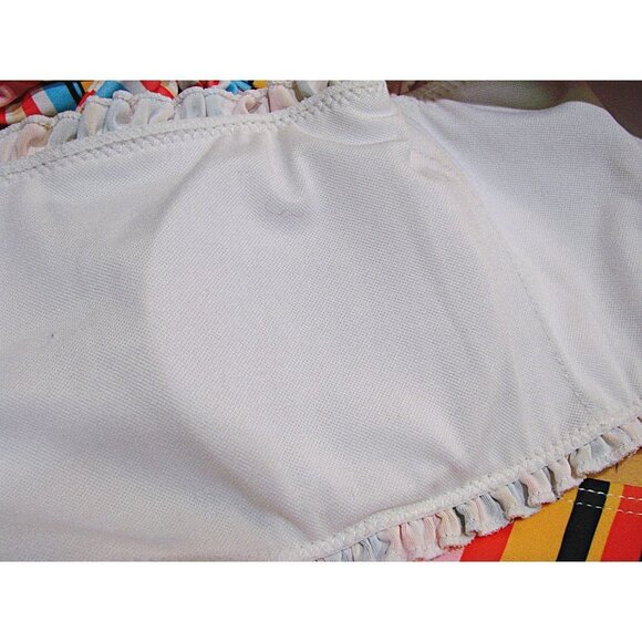 Bikini 2 Piece Bandeau Ruffle Trim Strapless Striped Printed Matching Swimsuit - Picture 5 of 6